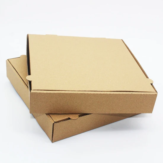 Venta al por mayor de China, caja de embalaje de Pizza de alimentos corrugados de papel Kraft de todos los tamaños con impresión personalizada de buena calidad con logotipo