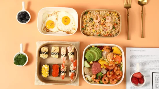 Caja de papel de empaquetado para llevar del almuerzo de la fruta de los envases de comida del cuenco cuadrado biodegradable