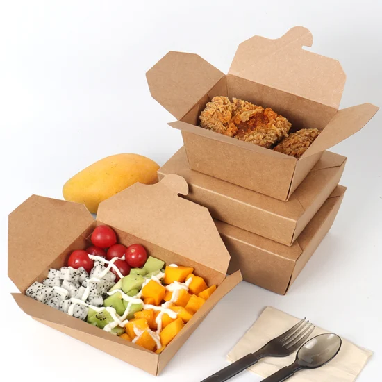 Impreso personalizado Eco Biodegradable Pollo frito Papas fritas Hamburguesa para llevar Envasado de alimentos Caja de papel artesanal marrón